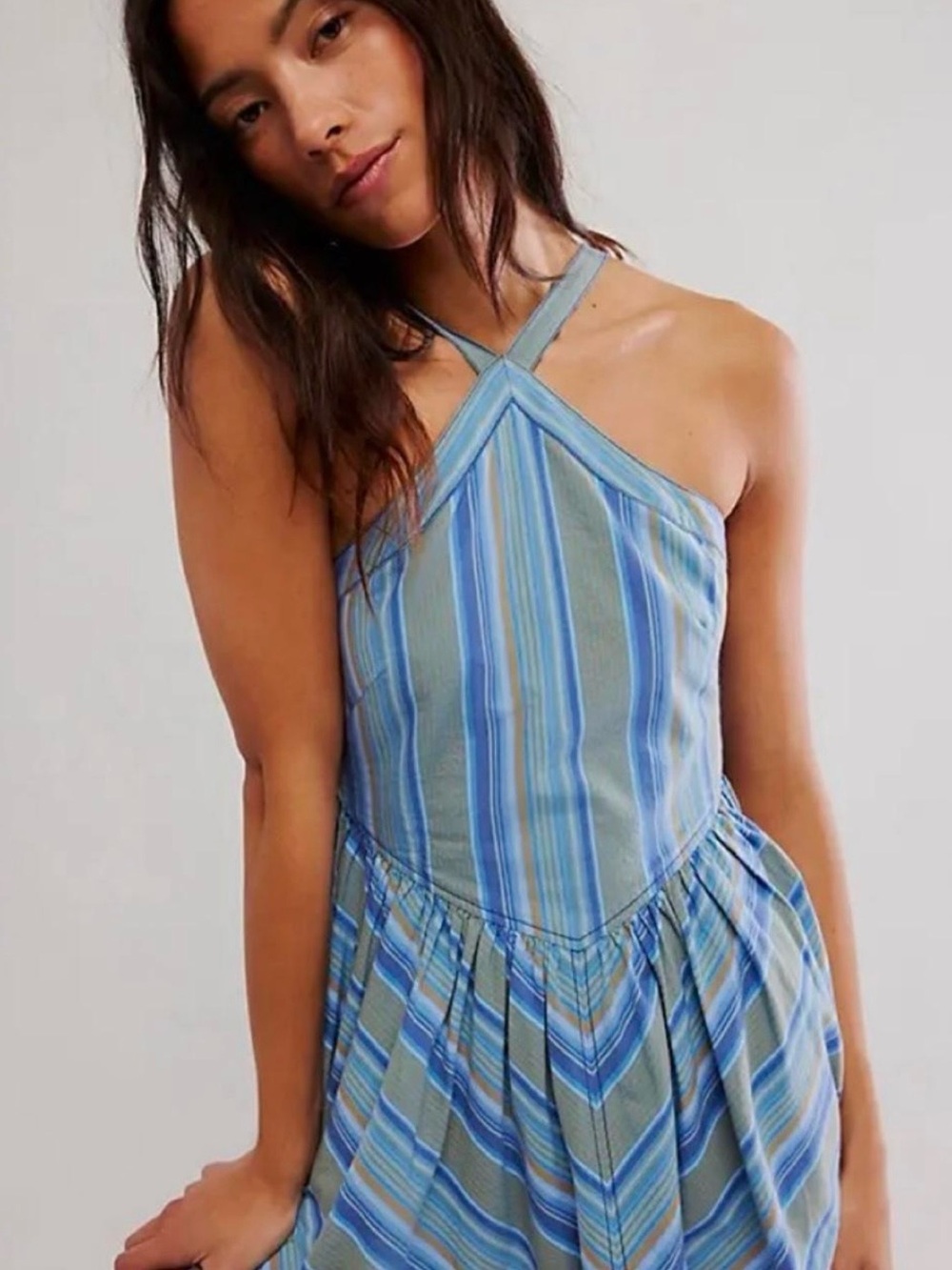 Free People Blue Striped Halter Dress